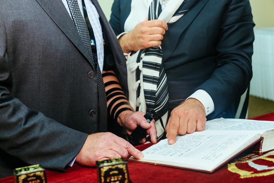 Boy Reading the Jewish Torah at Bar Mitzvah